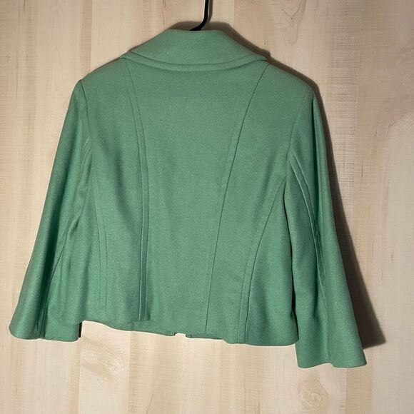 CABi green wool‎ jacket blazer with navy polka dot lining, size medium - Picture 13 of 15